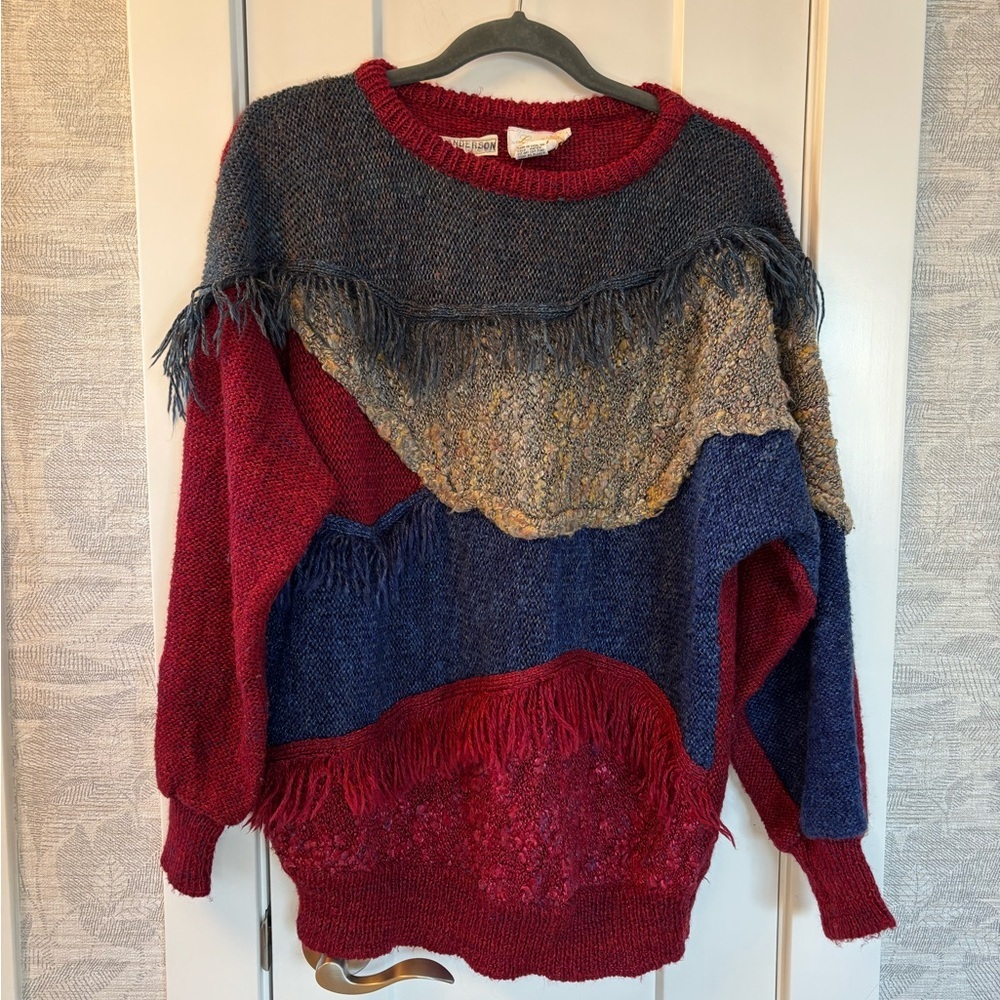Unique vintage 90s multi-coloured sweater with fringe detail sz Womens Large